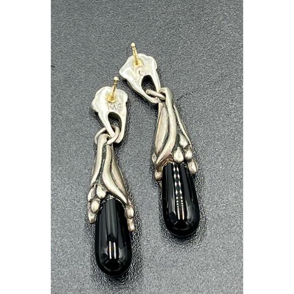 White Gold Posts black dangle earrings Silver tone caps - Picture 9 of 14